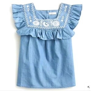 J. Crew Ruffle Chambray Top blue size 5